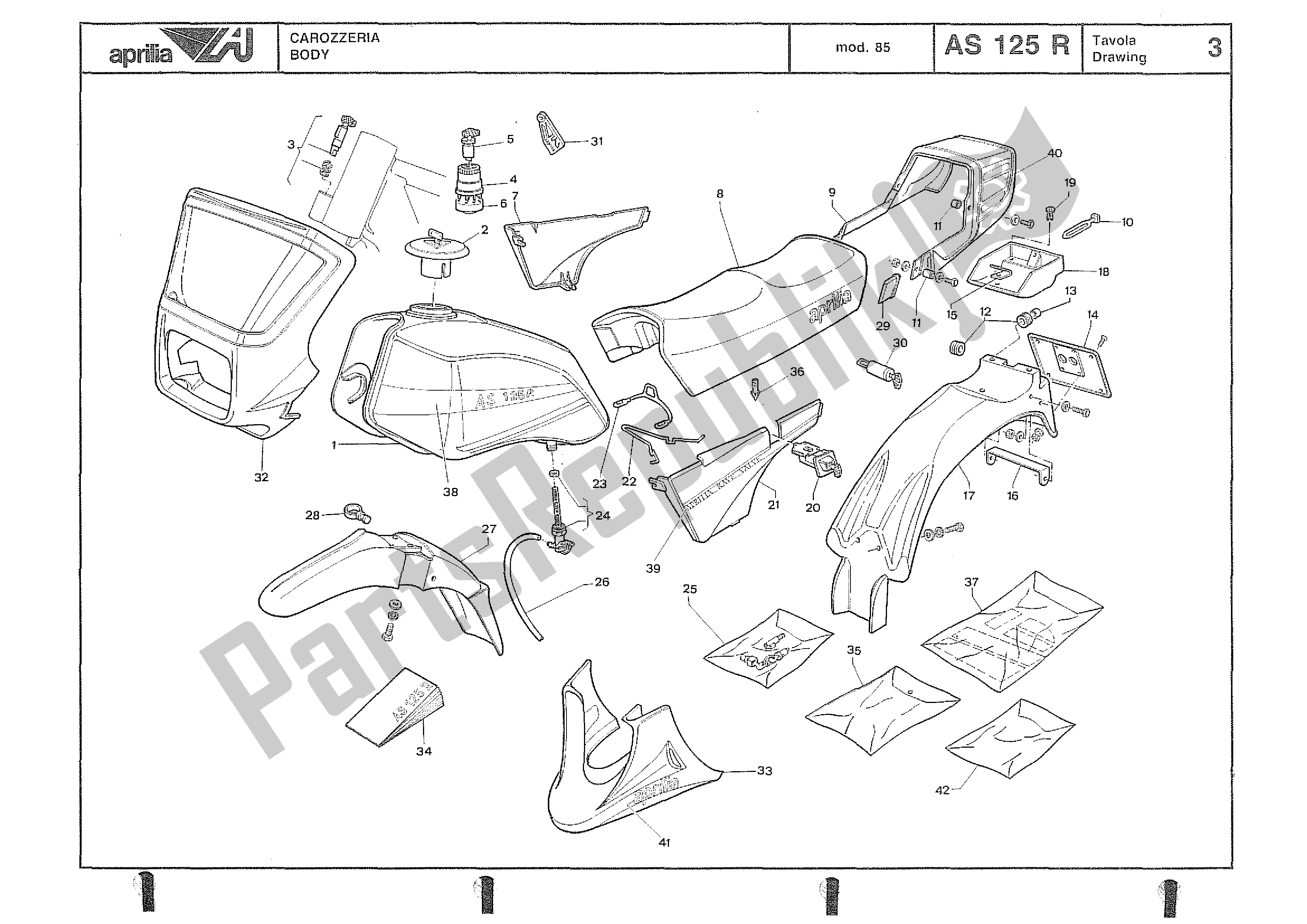 All parts for the Body of the Aprilia AS 125 R 1985 - 1987