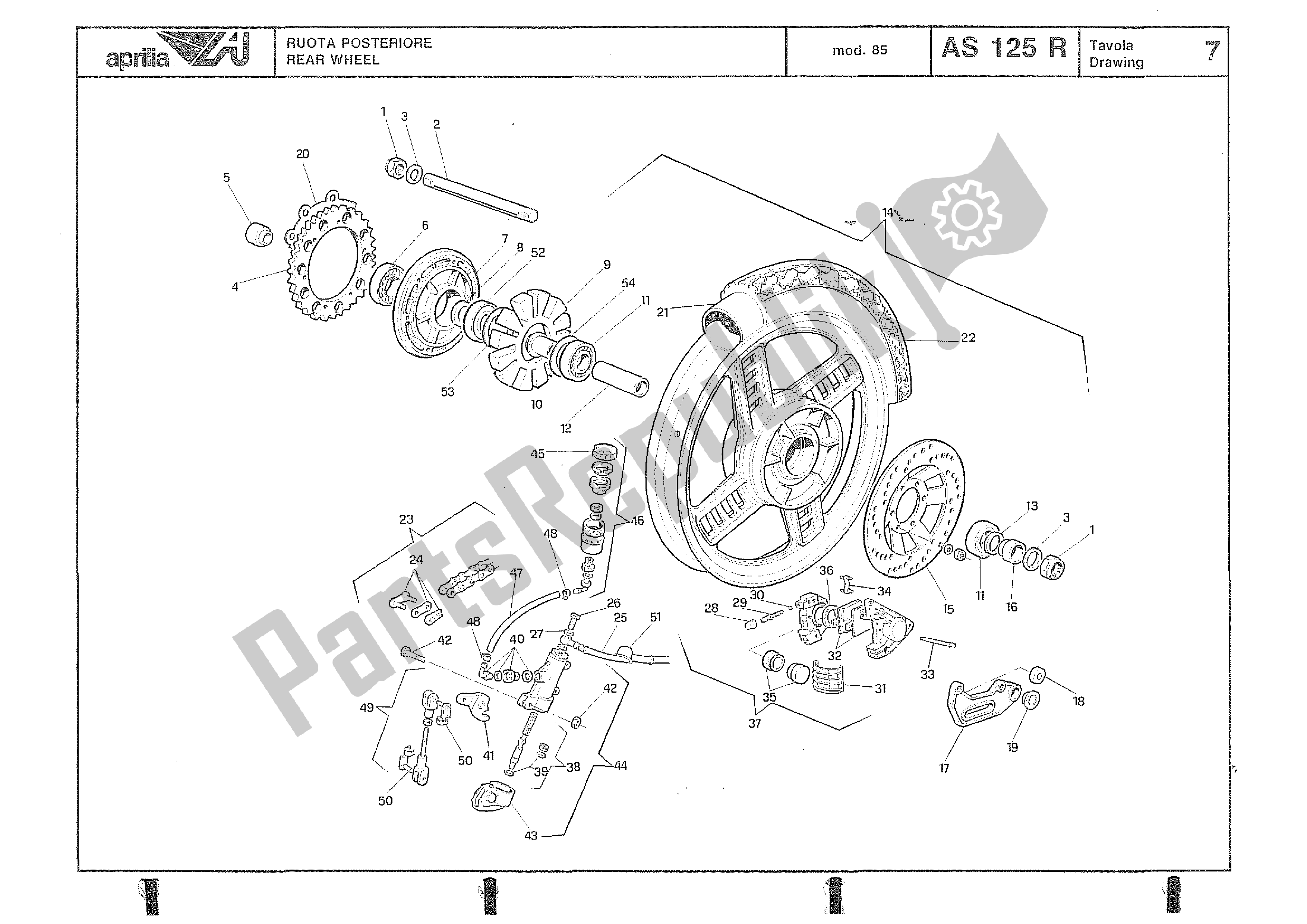 All parts for the Rear Wheel of the Aprilia AS 125 R 1985 - 1987