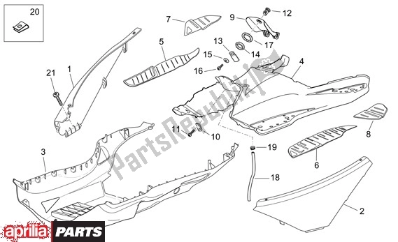 Alle onderdelen voor de Voetruimteafdekking van de Aprilia Atlantic 125-200-250 664 2003 - 2005