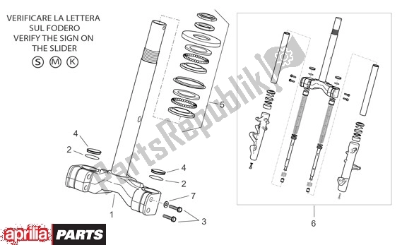 Alle onderdelen voor de Voorwielvork I van de Aprilia Atlantic 125-200-250 664 2003 - 2005