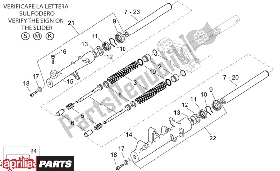 All parts for the Voorwielvork Ii of the Aprilia Atlantic 125-200-250 664 2003 - 2005