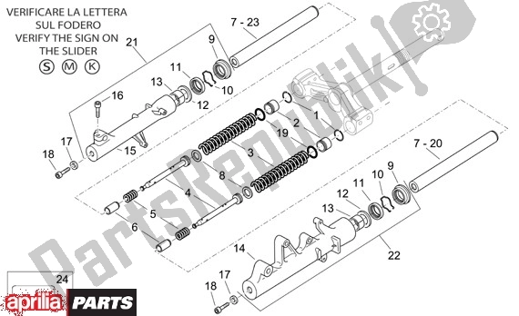 Tutte le parti per il Voorwielvork Ii del Aprilia Atlantic 125-250 EU3 31 2006