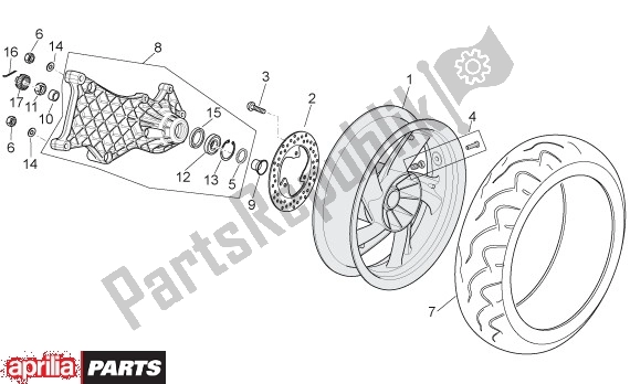 Alle onderdelen voor de Achterwiel van de Aprilia Atlantic Sprint 400-500 682 2005 - 2007