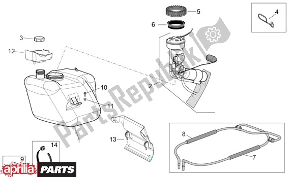 Alle onderdelen voor de Brandstoftank van de Aprilia Atlantic Sprint 400-500 682 2005 - 2007