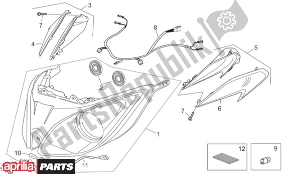 Alle onderdelen voor de Koplamp van de Aprilia Atlantic Sprint 400-500 682 2005 - 2007