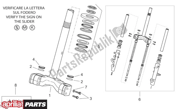 All parts for the Voorwielvork of the Aprilia Atlantic Sprint 400-500 682 2005 - 2007