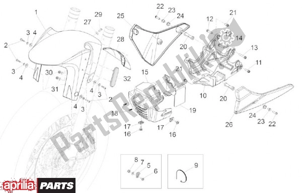 All parts for the Spatbord Voor of the Aprilia Capo Nord Travel Pack 90 1200 2013