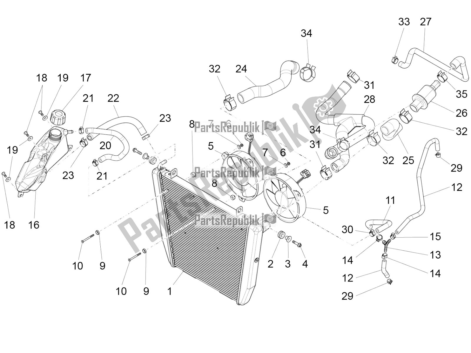 All parts for the Cooling System of the Aprilia Caponord 1200 Apac 2016