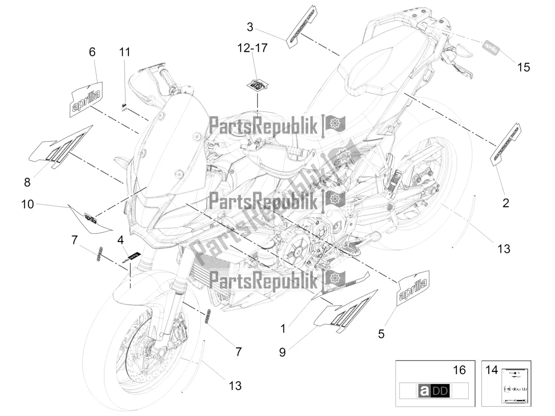 All parts for the Decal of the Aprilia Caponord 1200 Apac 2016