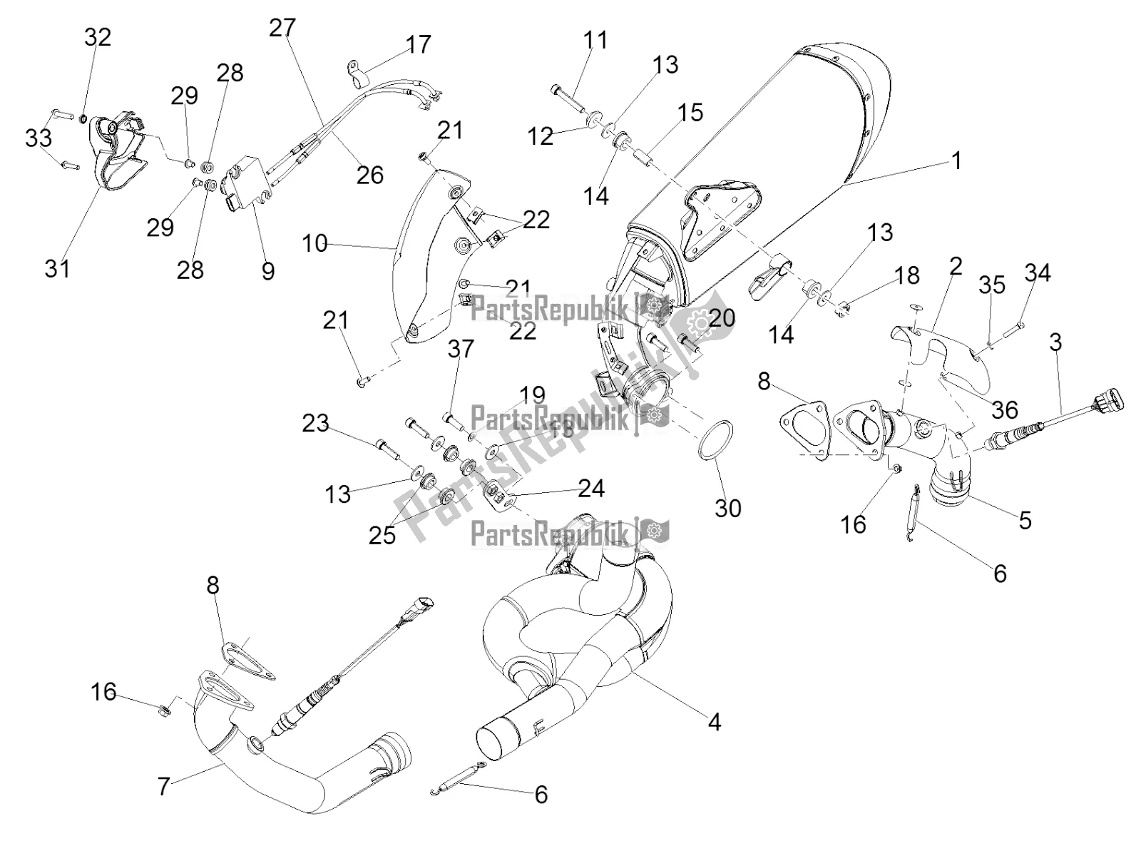 Toutes les pièces pour le Tuyau D'échappement du Aprilia Caponord 1200 Apac 2016