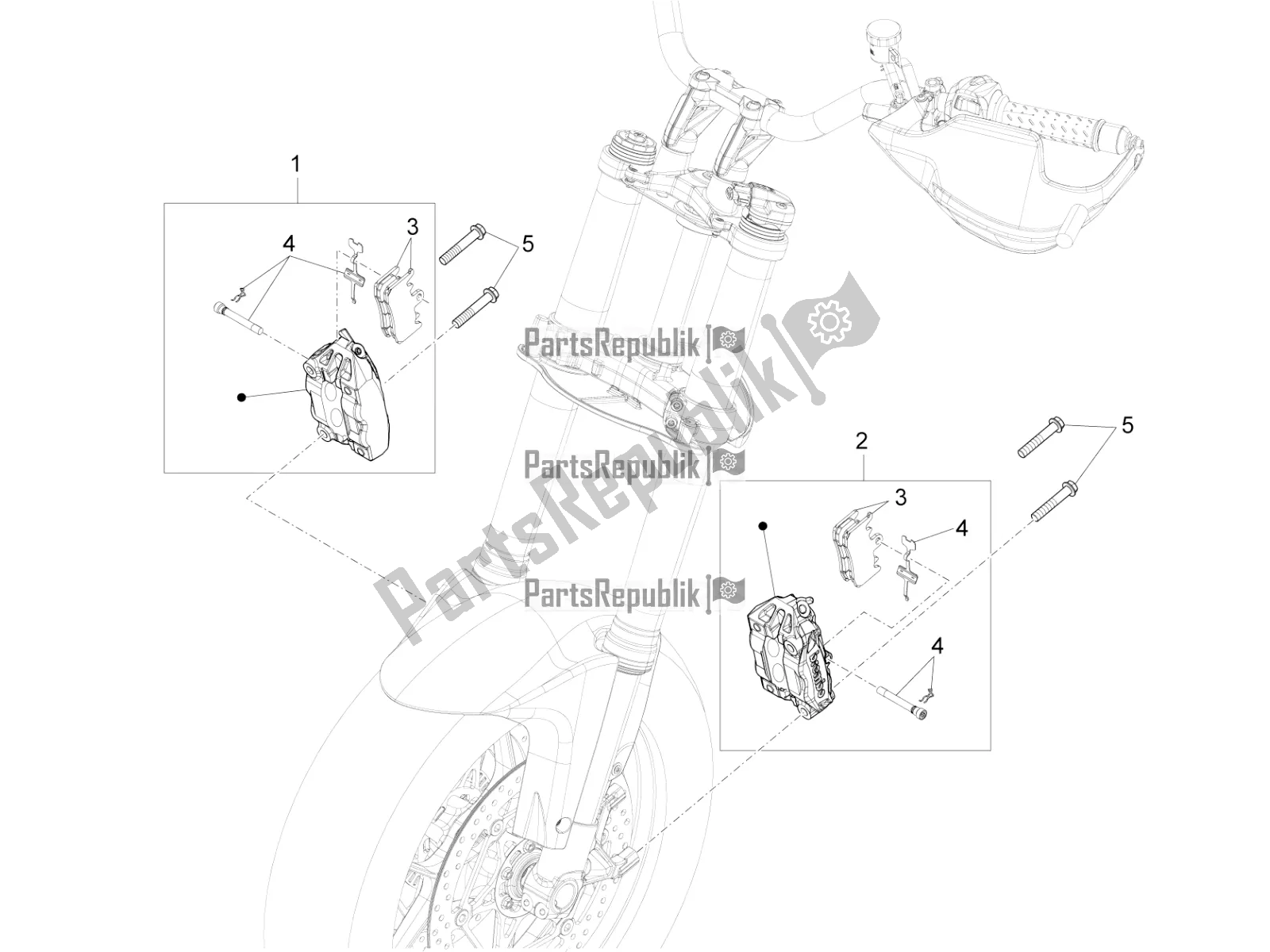 All parts for the Front Brake Caliper of the Aprilia Caponord 1200 Apac 2016