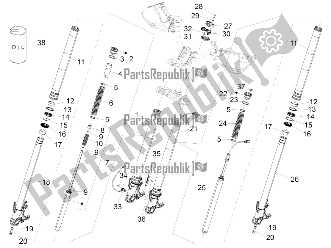 Tutte le parti per il Front Fork Dynamic Damping Sachs del Aprilia Caponord 1200 Apac 2016