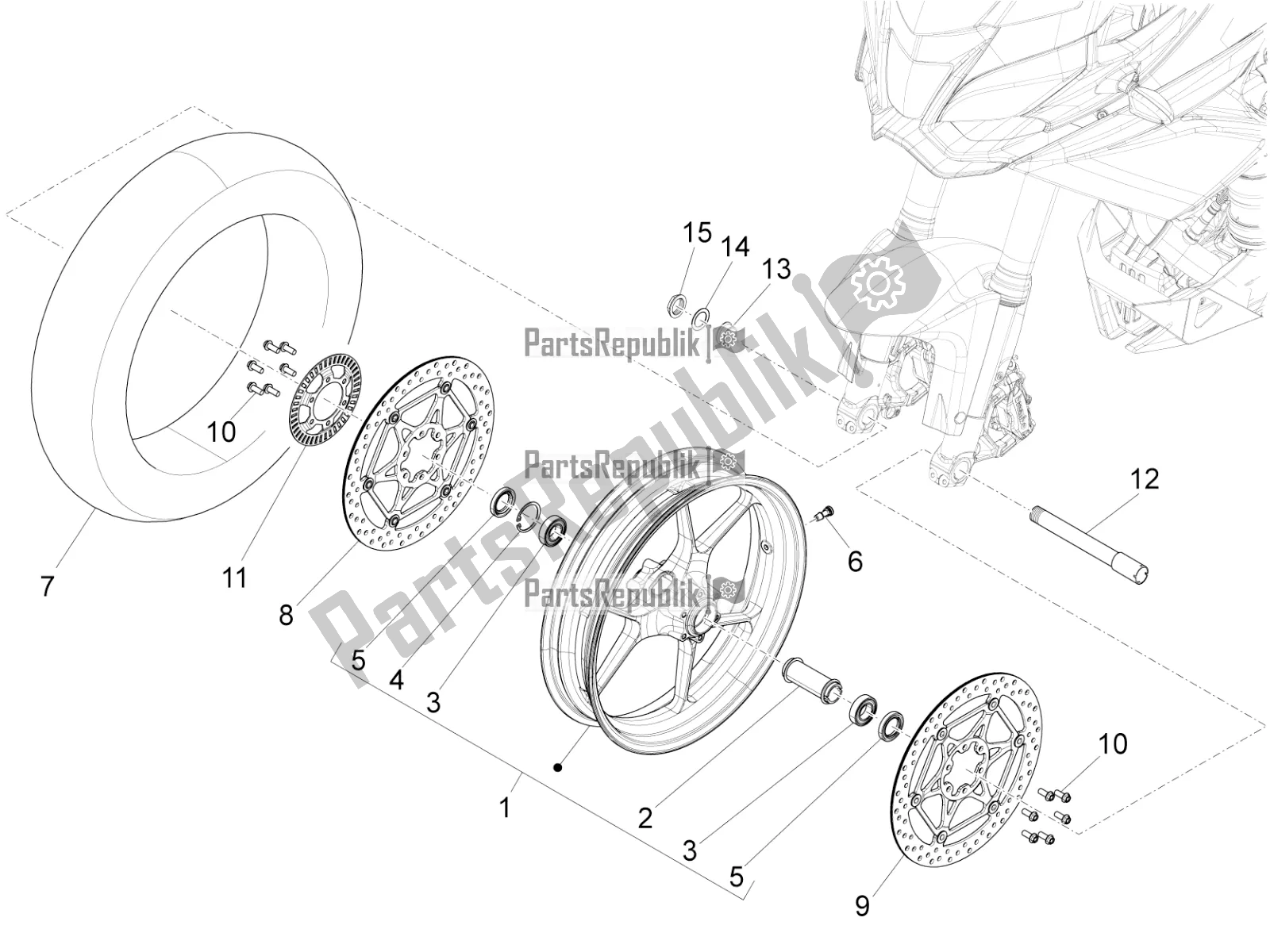 Alle Teile für das Vorderrad des Aprilia Caponord 1200 Apac 2016