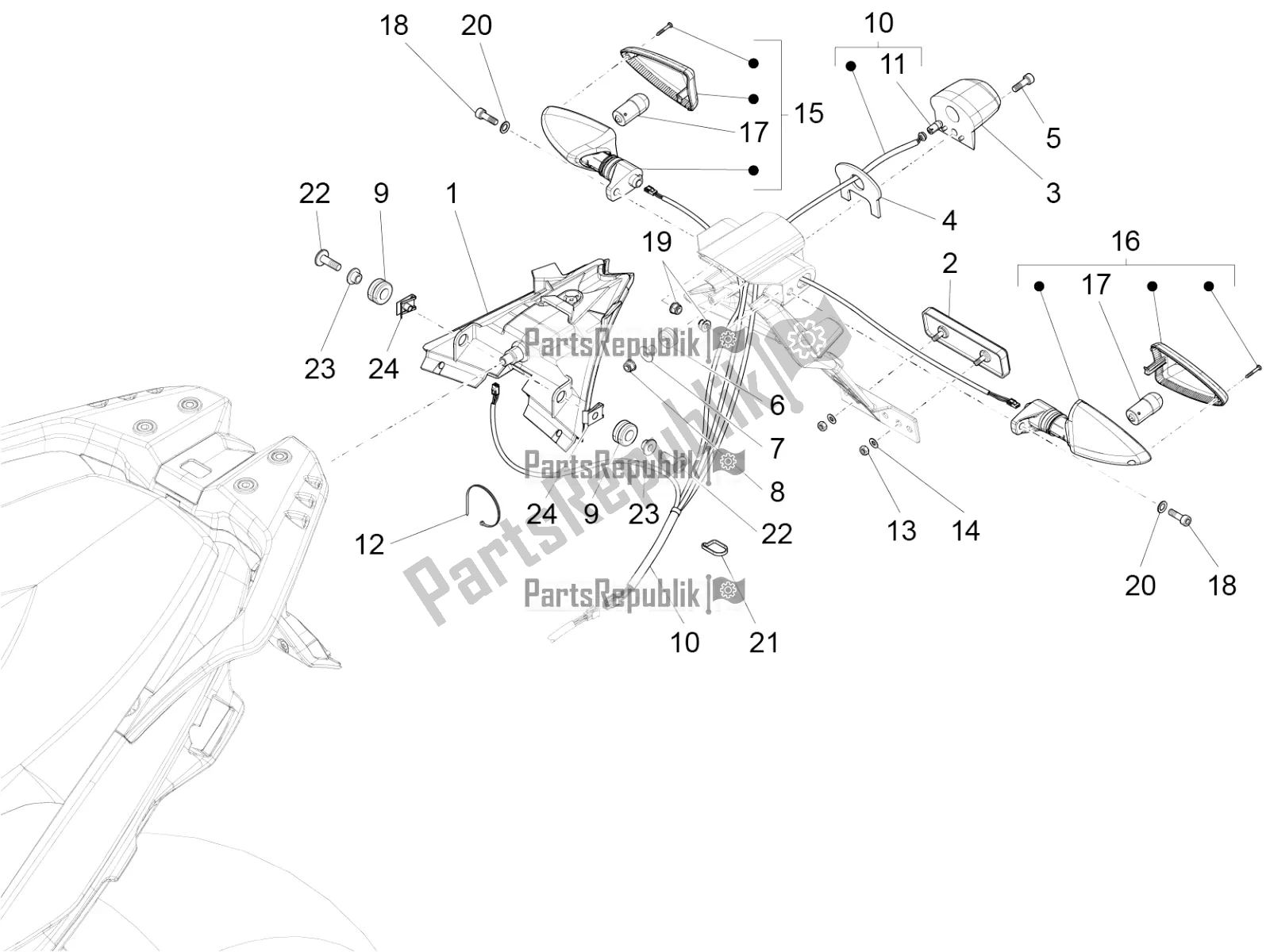 Toutes les pièces pour le Feux Arrière du Aprilia Caponord 1200 Apac 2016