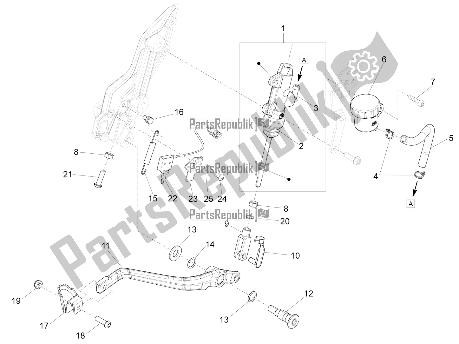 Toutes les pièces pour le Maître-cylindre Arrière du Aprilia Caponord 1200 Apac 2016