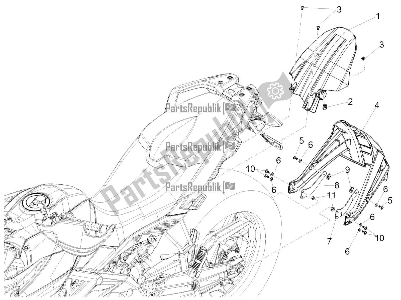 Tutte le parti per il Parafango Posteriore del Aprilia Caponord 1200 Apac 2016