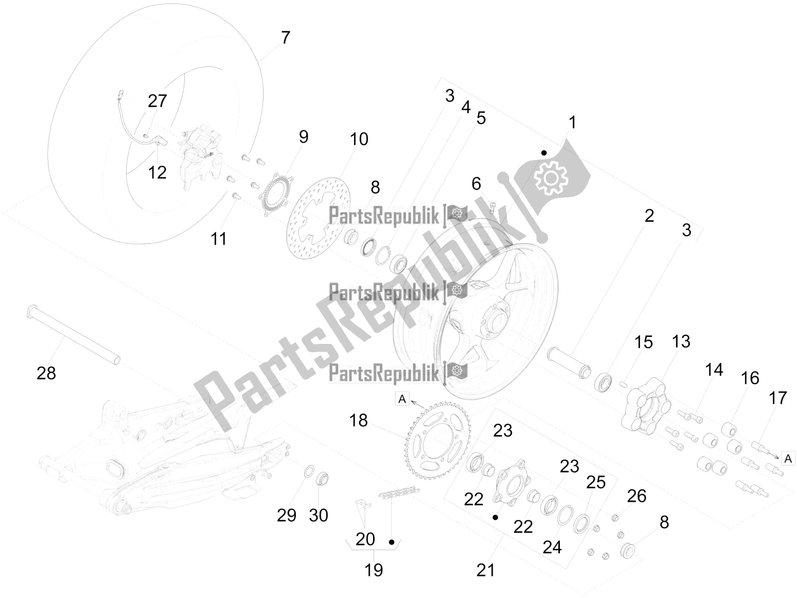 All parts for the Rear Wheel of the Aprilia Caponord 1200 Apac 2016