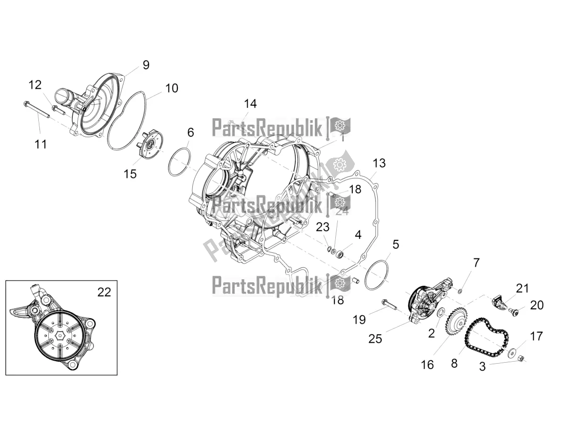 All parts for the Water Pump of the Aprilia Caponord 1200 Apac 2016