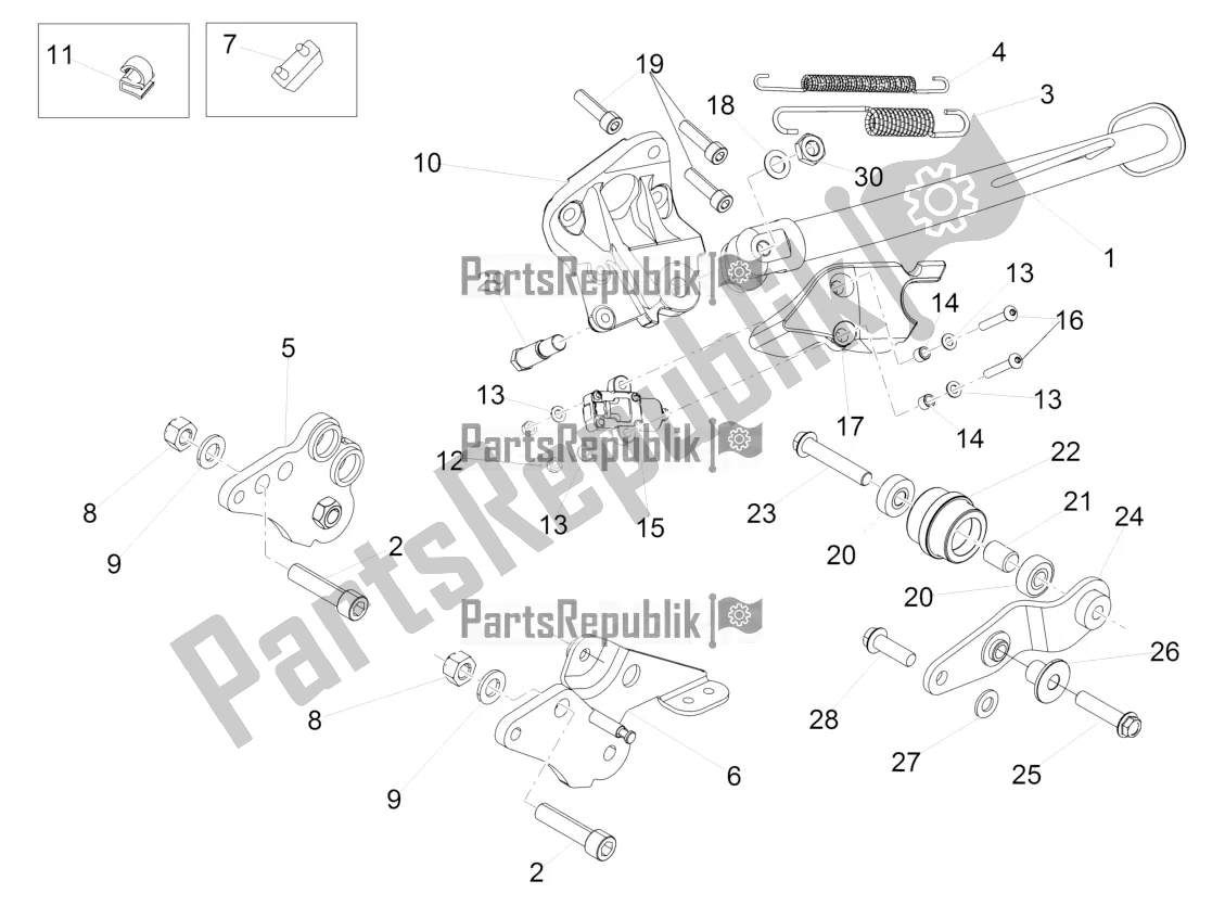 All parts for the Central Stand of the Aprilia Caponord 1200 Rally 2016