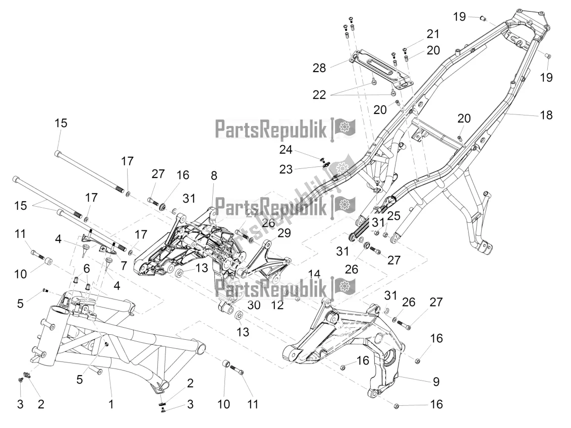 All parts for the Frame of the Aprilia Caponord 1200 Rally 2016