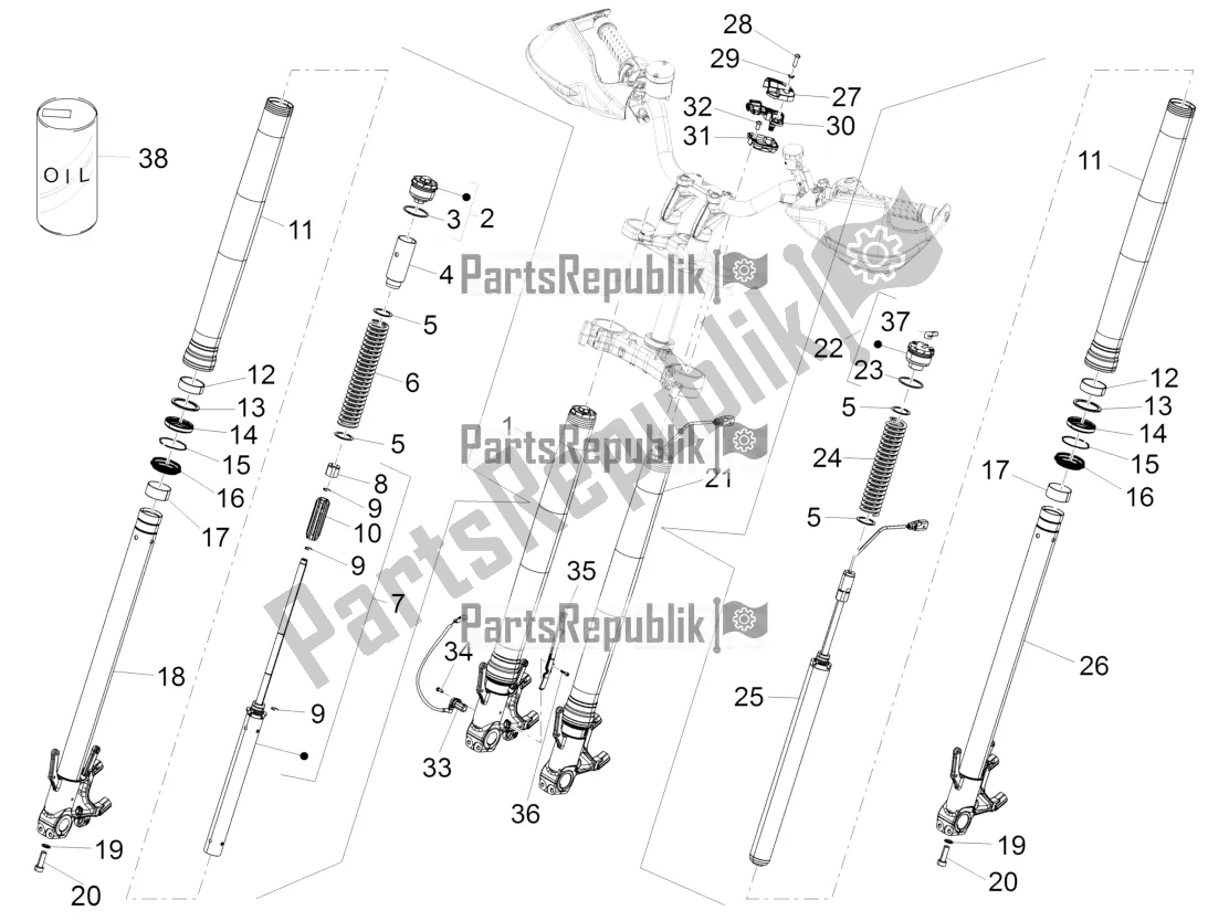 All parts for the Front Fork Dynamic Damping Sachs of the Aprilia Caponord 1200 Rally 2016