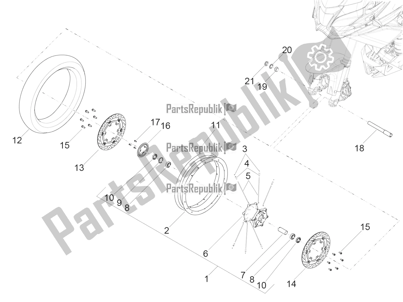 All parts for the Front Wheel of the Aprilia Caponord 1200 Rally 2016