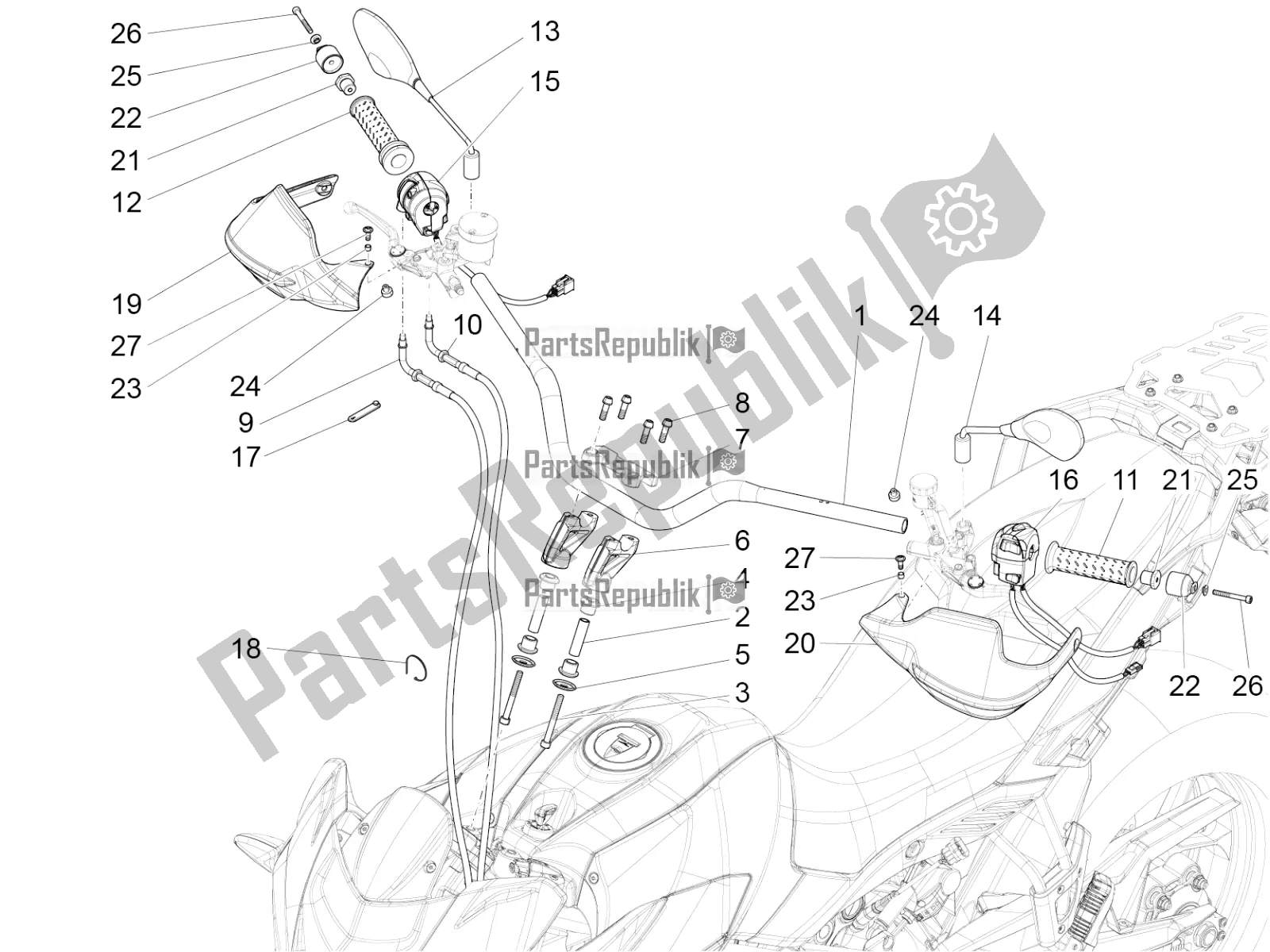 Tutte le parti per il Manubrio - Comandi del Aprilia Caponord 1200 Rally 2016