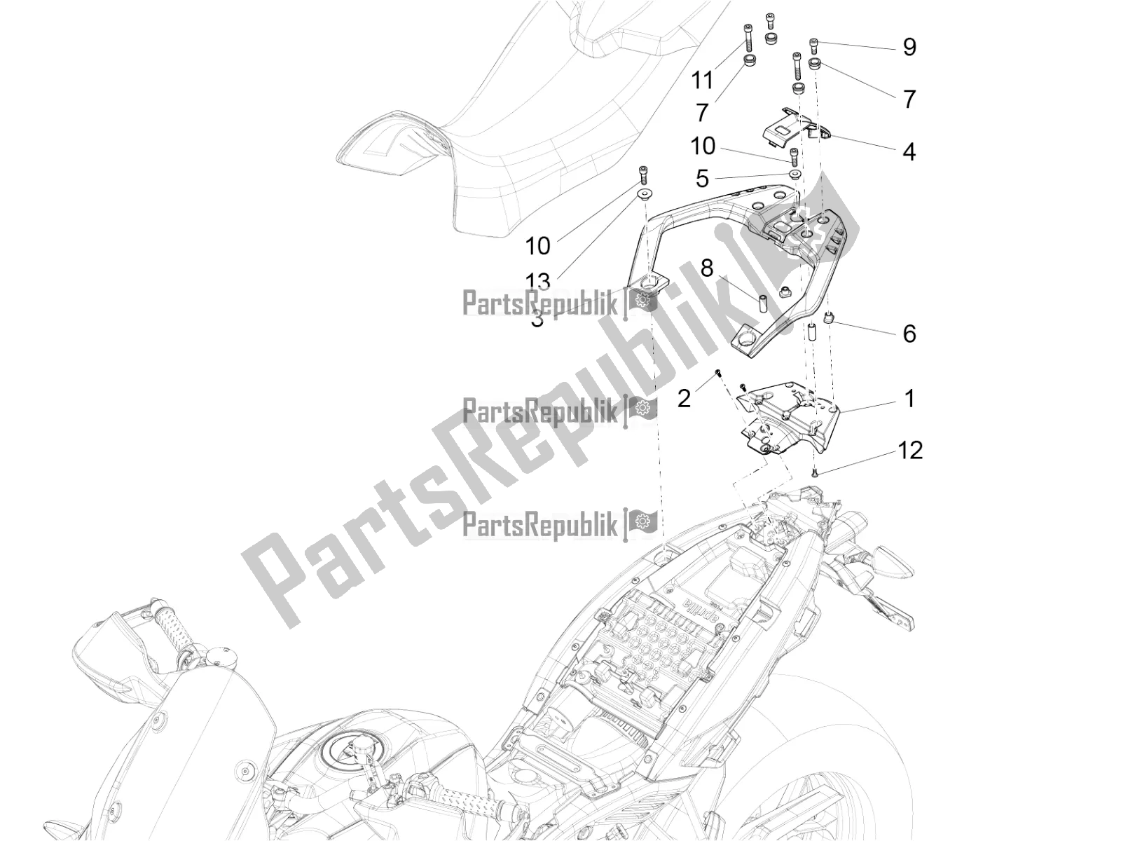 All parts for the Luggage Rack of the Aprilia Caponord 1200 Rally 2016