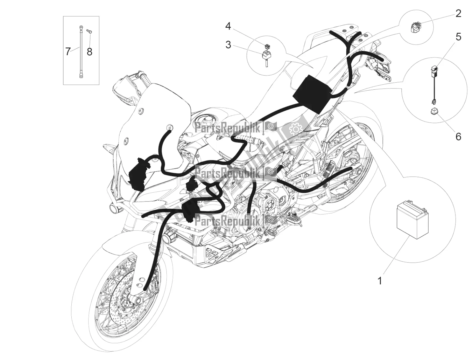 Alle onderdelen voor de Achter Elektrisch Systeem van de Aprilia Caponord 1200 Rally 2016