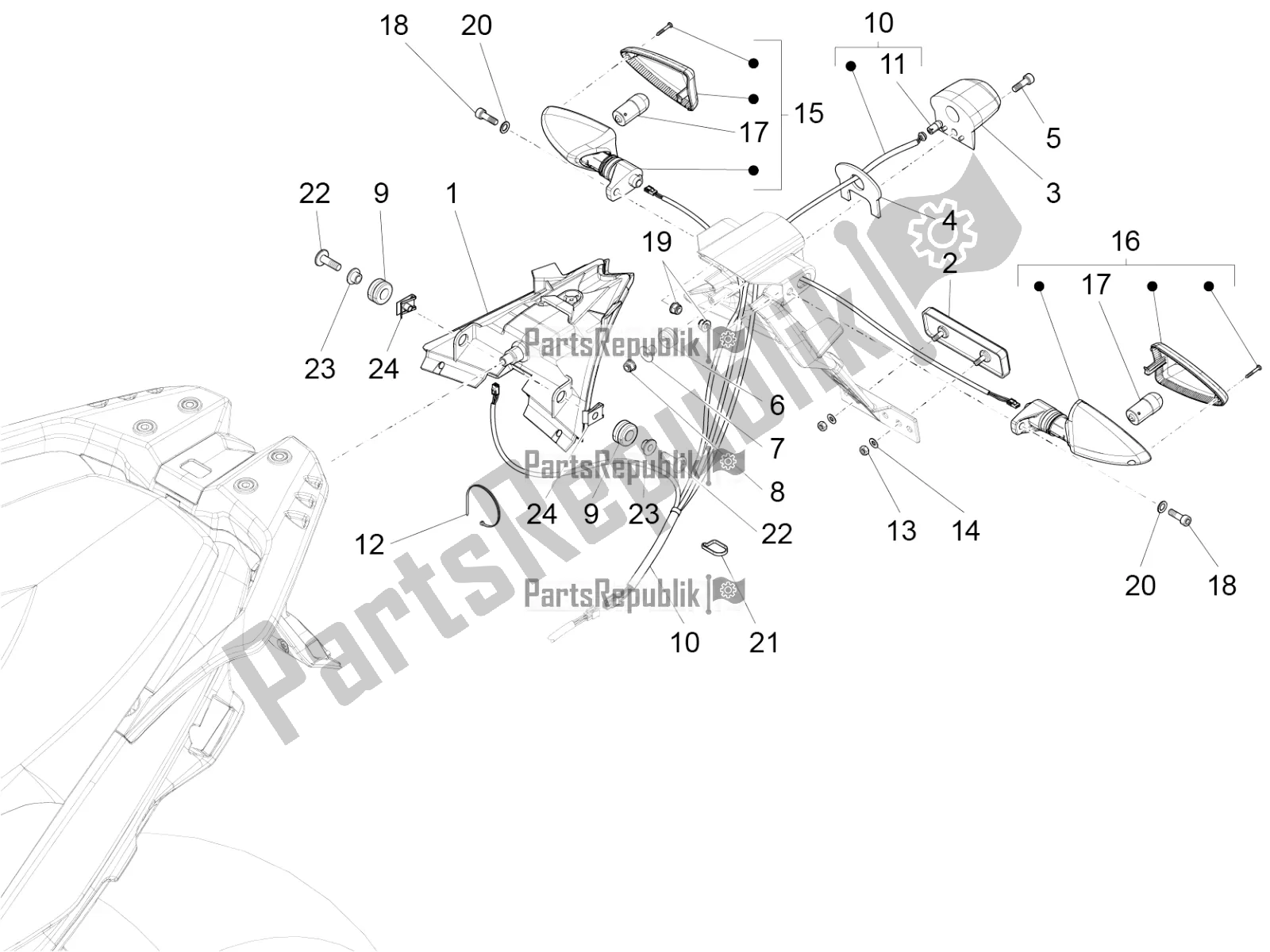 All parts for the Rear Lights of the Aprilia Caponord 1200 Rally 2016