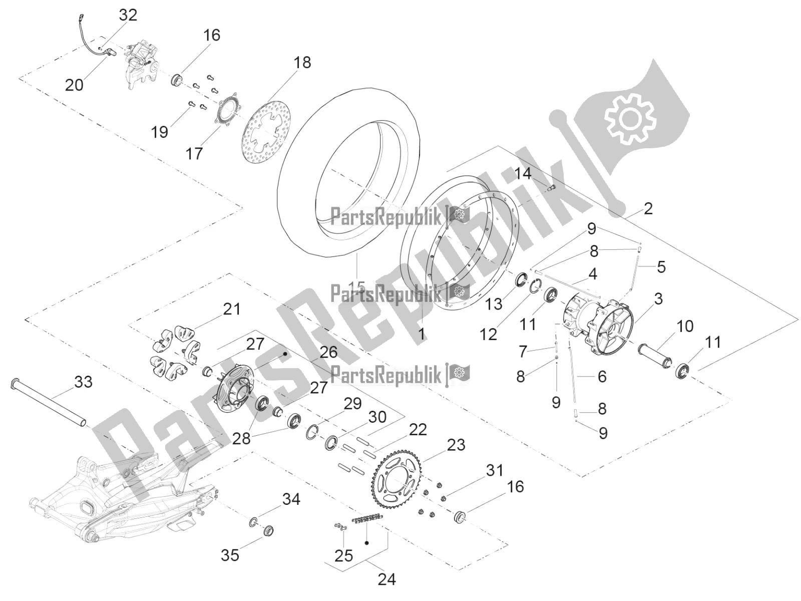 All parts for the Rear Wheel of the Aprilia Caponord 1200 Rally 2016