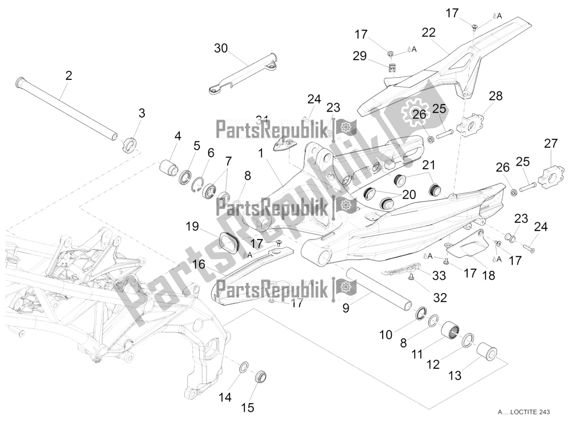 All parts for the Swing Arm of the Aprilia Caponord 1200 Rally 2016