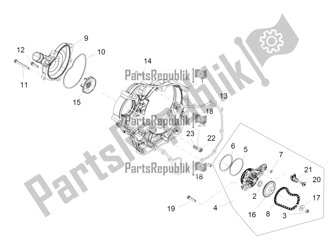 All parts for the Water Pump of the Aprilia Caponord 1200 Rally 2016