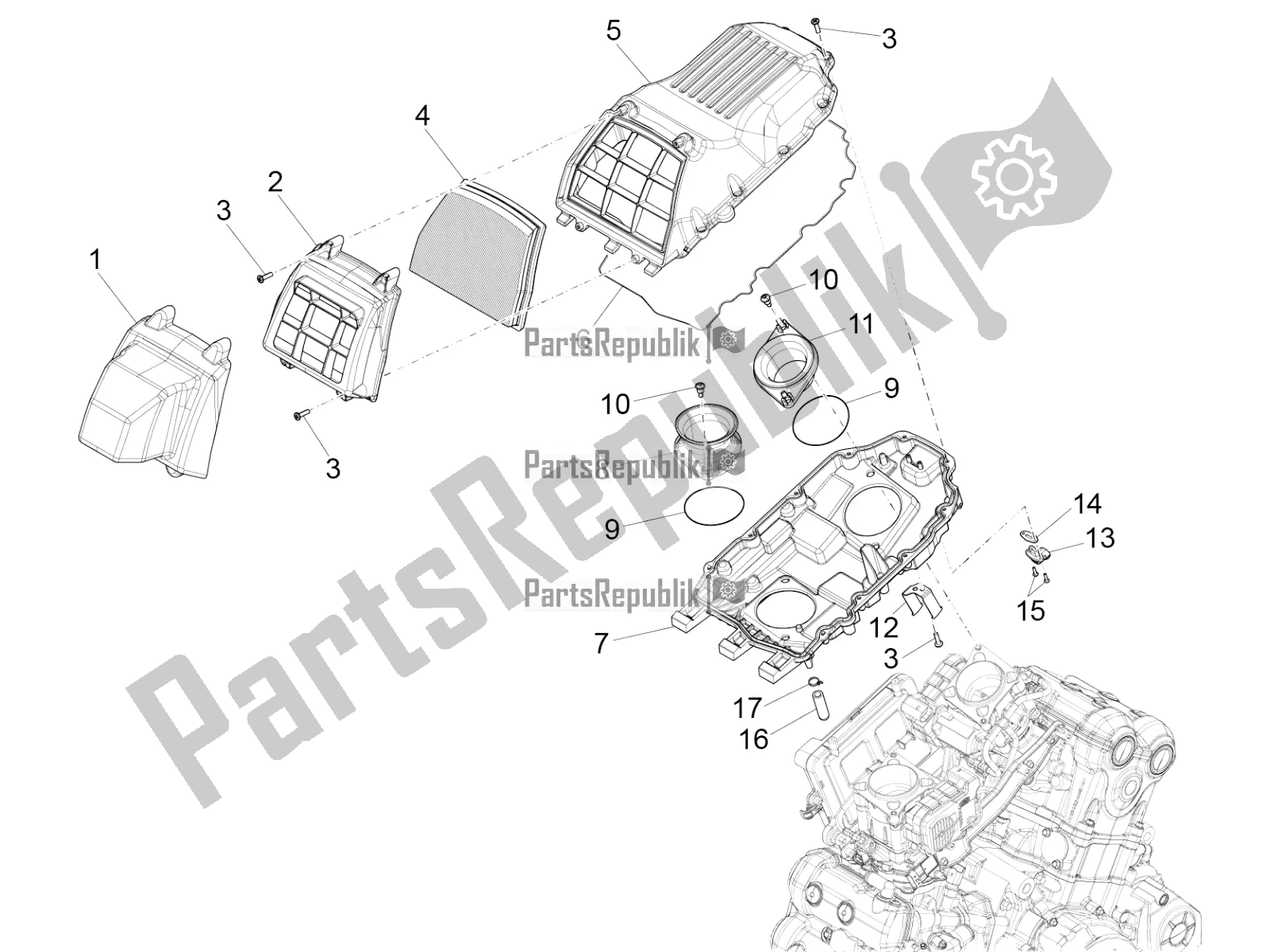 Tutte le parti per il Air Box del Aprilia Caponord 1200 Rally USA 2016