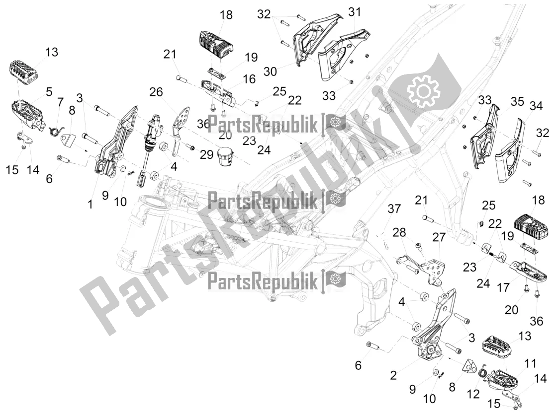 All parts for the Foot Rests of the Aprilia Caponord 1200 Rally USA 2016