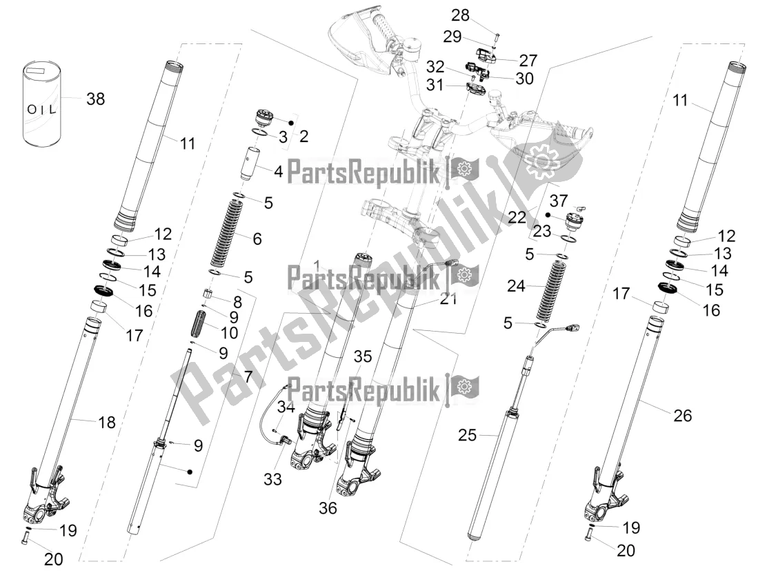 All parts for the Front Fork Dynamic Damping Sachs of the Aprilia Caponord 1200 Rally USA 2016