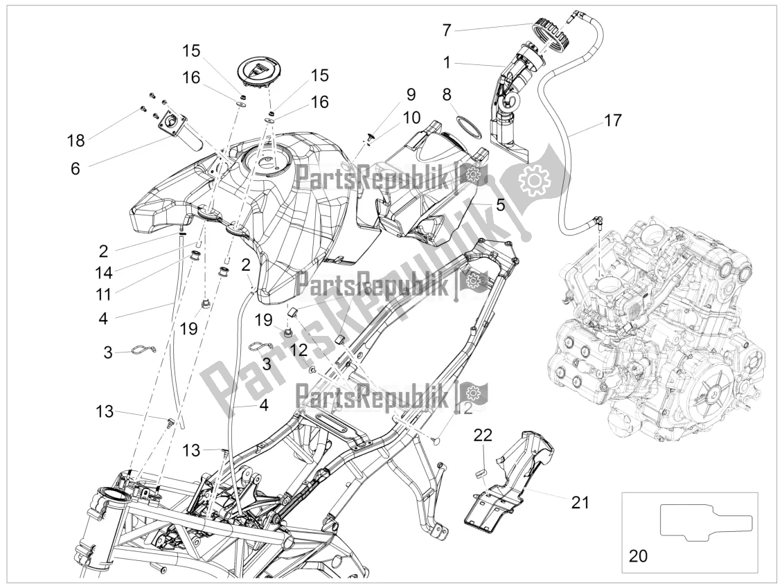 Alle onderdelen voor de Benzinetank van de Aprilia Caponord 1200 Rally USA 2016