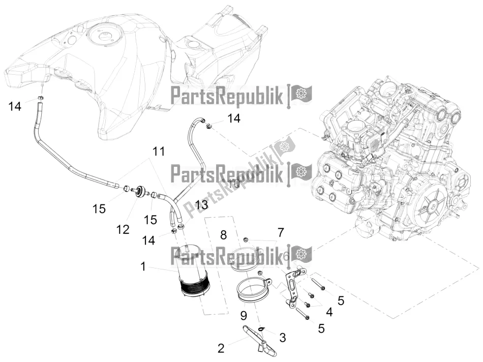 All parts for the Fuel Vapour Recover System of the Aprilia Caponord 1200 Rally USA 2016