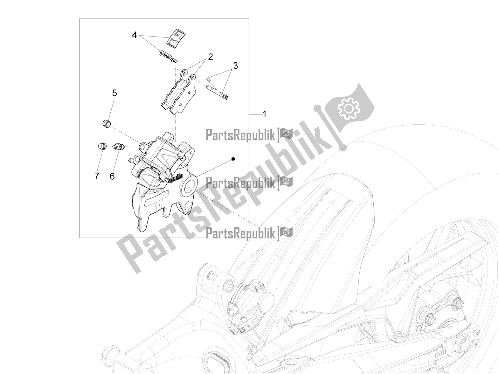 Alle onderdelen voor de Achter Remklauw van de Aprilia Caponord 1200 Rally USA 2016