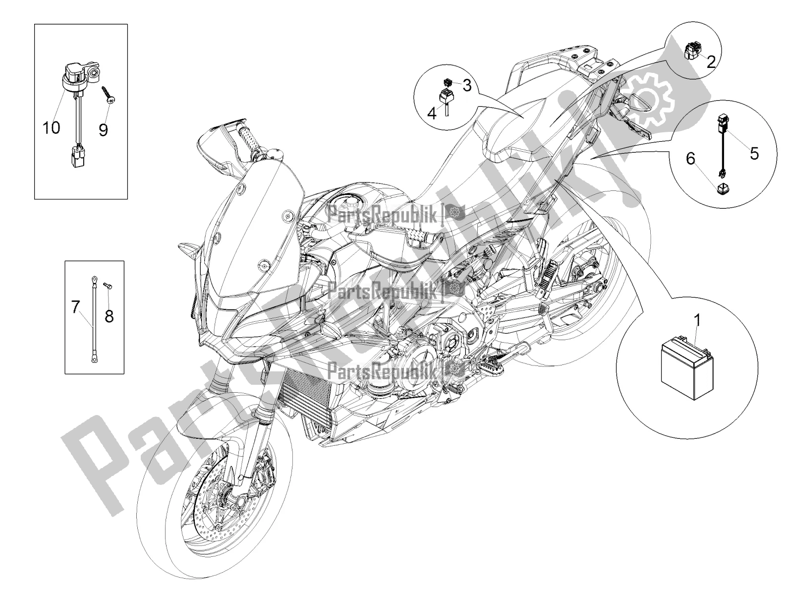 Alle onderdelen voor de Achter Elektrisch Systeem van de Aprilia Caponord 1200 Rally USA 2016