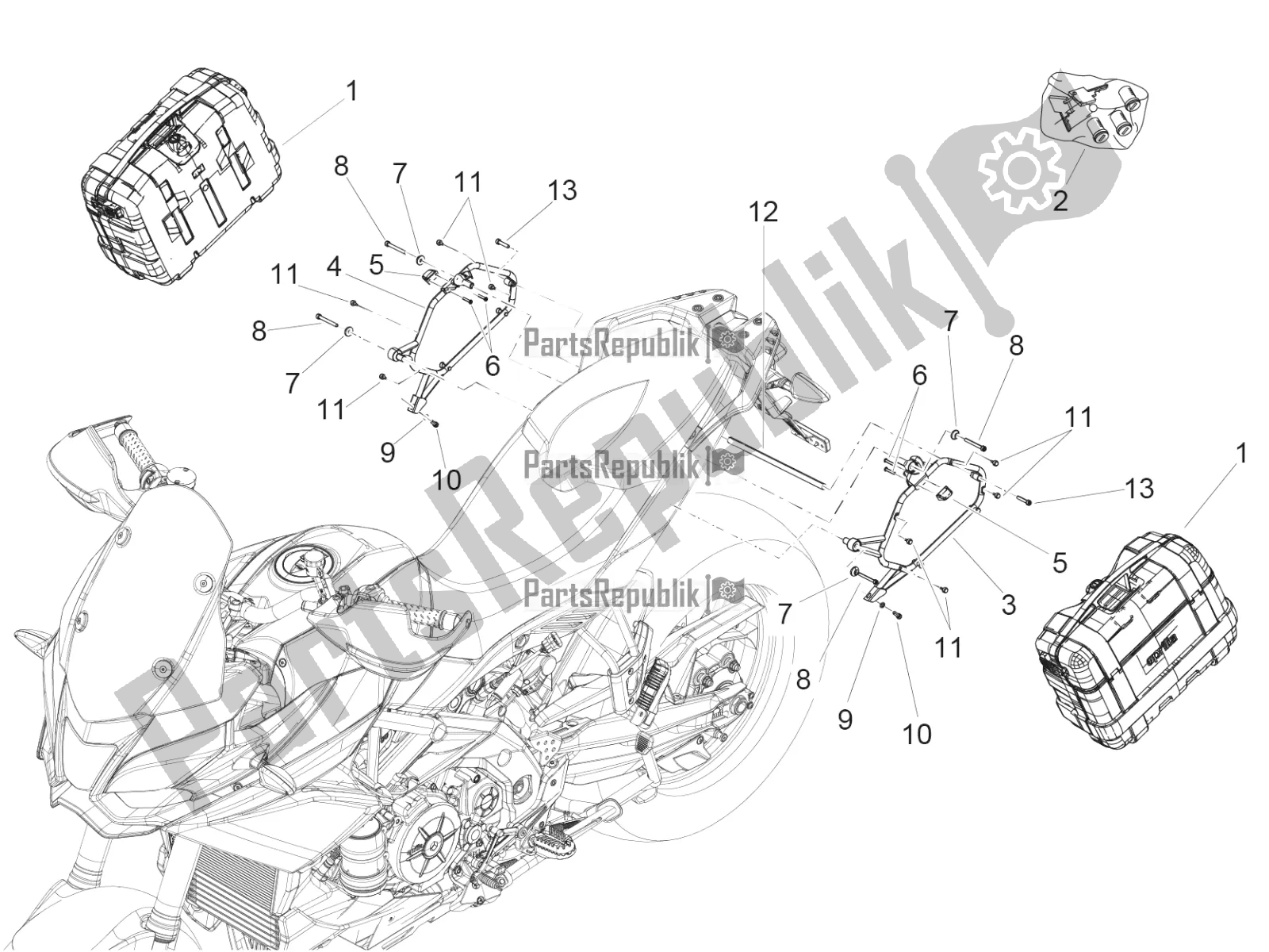 Toutes les pièces pour le Valises Latérales du Aprilia Caponord 1200 Rally USA 2016