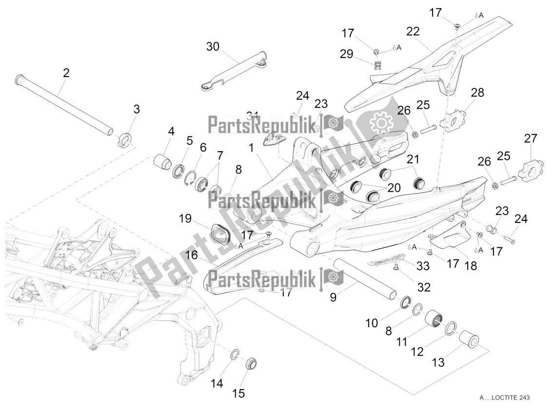 All parts for the Swing Arm of the Aprilia Caponord 1200 Rally USA 2016