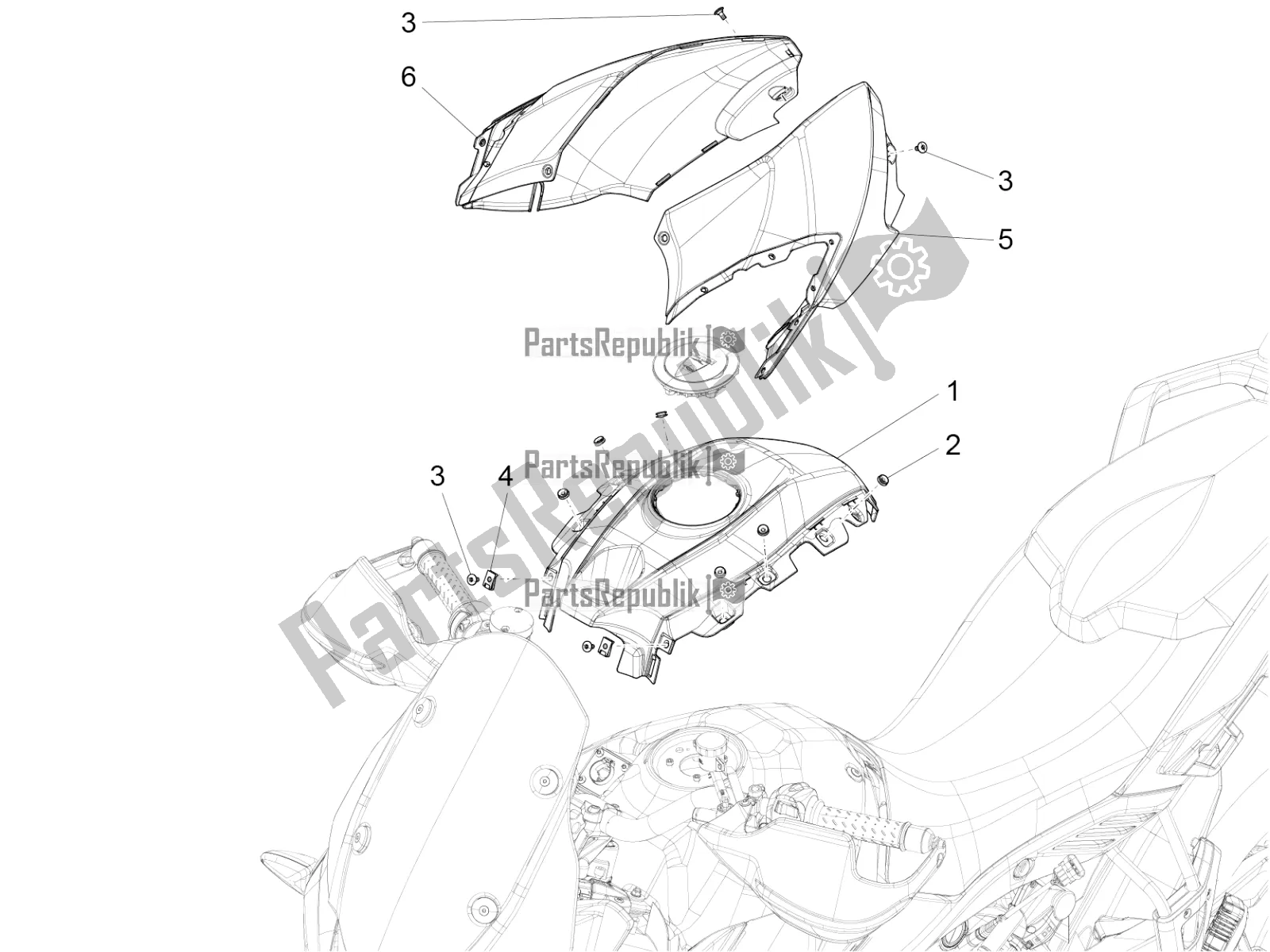 All parts for the Tank Cover of the Aprilia Caponord 1200 Rally USA 2016