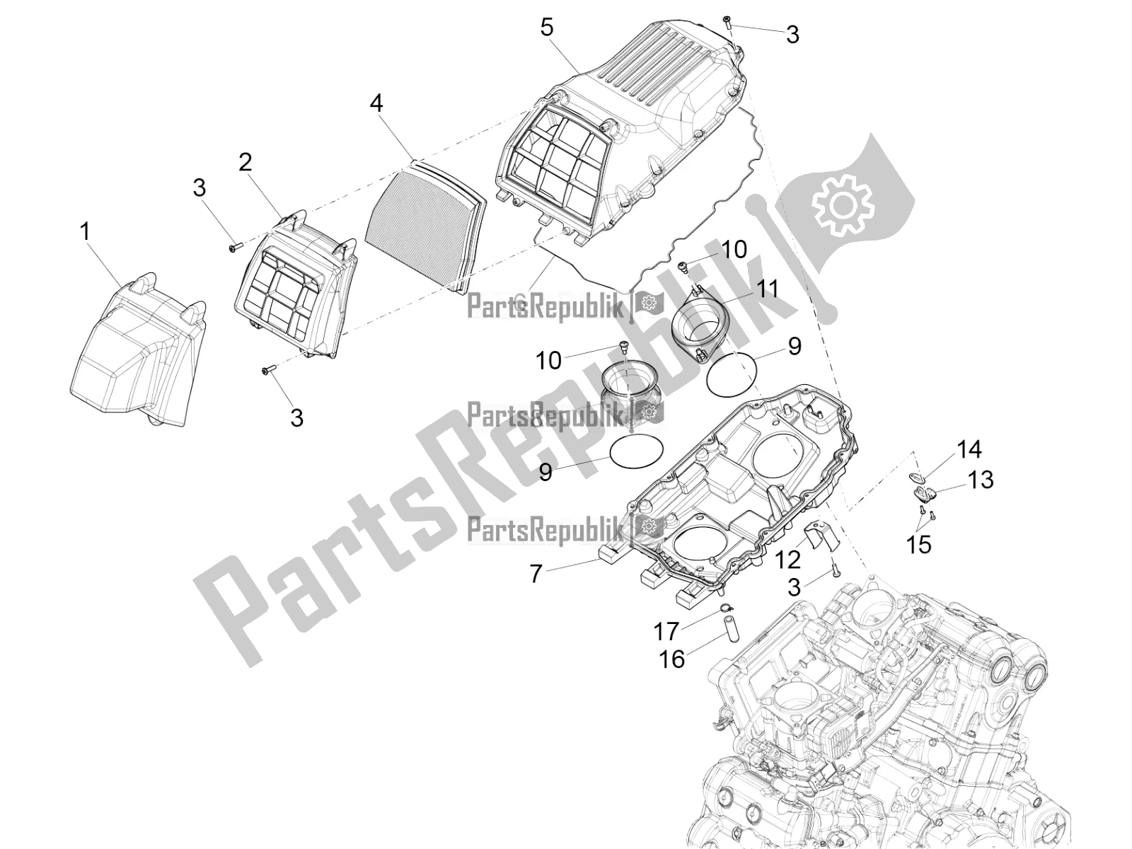 Tutte le parti per il Air Box del Aprilia Caponord 1200 Rally USA 2017