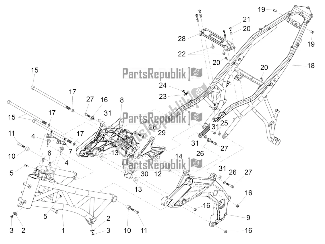All parts for the Frame of the Aprilia Caponord 1200 Rally USA 2017