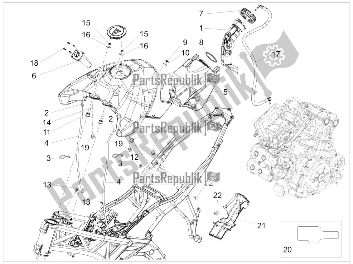 Alle onderdelen voor de Benzinetank van de Aprilia Caponord 1200 Rally USA 2017