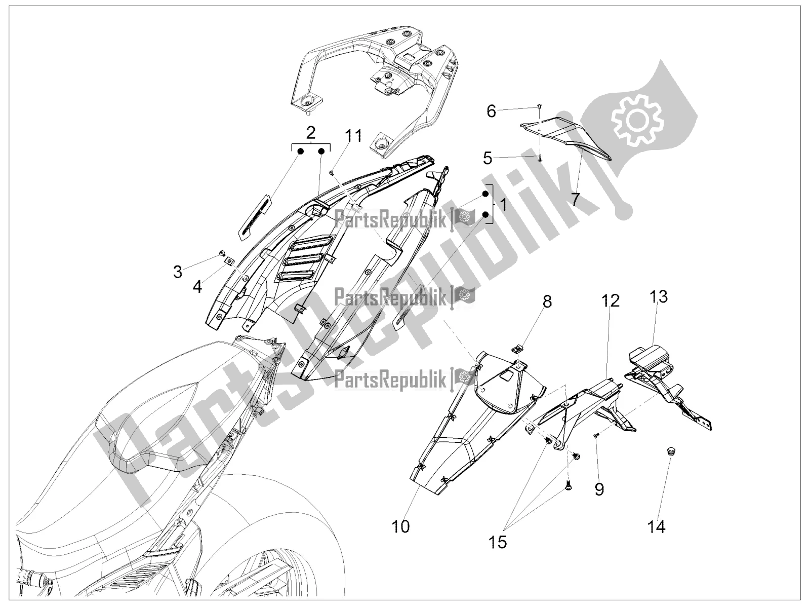 All parts for the Rear Body of the Aprilia Caponord 1200 Rally USA 2017