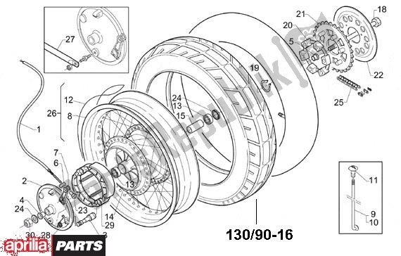 All parts for the Rear Wheel of the Aprilia Classic 610 125 1995 - 1999