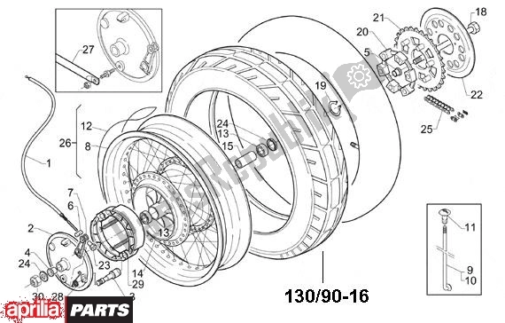 Alle onderdelen voor de Achterwiel van de Aprilia Classic 610 125 1995 - 1999