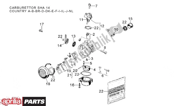 All parts for the Carburateurcomponenten Sha 14 of the Aprilia Classic 608 50 1992 - 1999